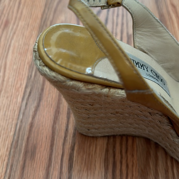 Jimmy Choo Patent Leather Vita Peep-Toe Slingback Sandals (Sand Yellow)- Size 37 - Picture 9 of 9